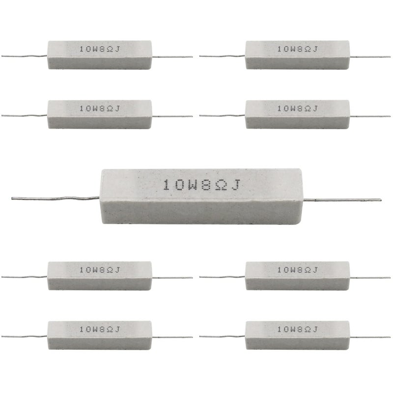 Dimlove Cement Resistor,10 PCS 10W 8 Ohm 5% Axial Lead Wire Resistor White Wound Fixed Ceramic Cement Resistors Wirewound Cement Power Resistors Flame Heat Moisture Resistance Precharge Horizontal Resistors - Image 2
